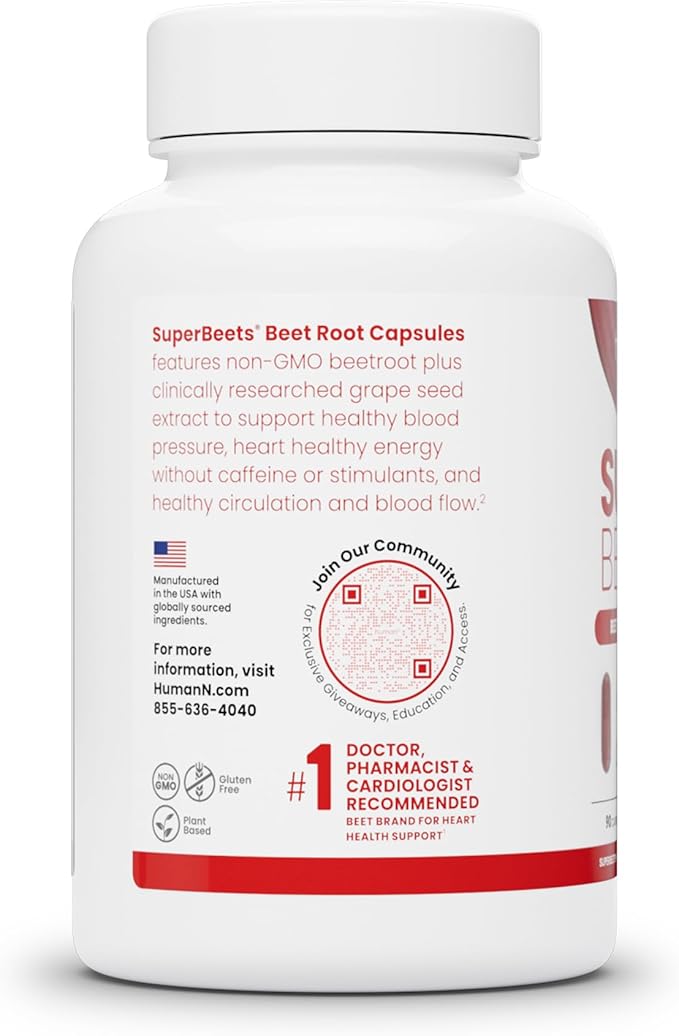 humanN SuperBeets Beet Root Capsules Quick Release 1000mg, Helps Support Nitric Oxide Production, Blood Pressure, Heart Health, Contains Beet Root Powder, Studied Antioxidants 90 Count Non-GMO Powder