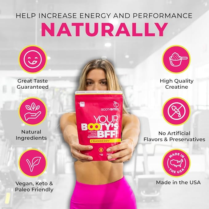Creatine Gummies for Women, 5g - Creatine Monohydrate for Women - Workout Recovery, Muscle Toner, Boost Energy - Booty Gummies - Gluten Free, Vegan Creatine Chews Gummy, Cranberry Flavor (300)