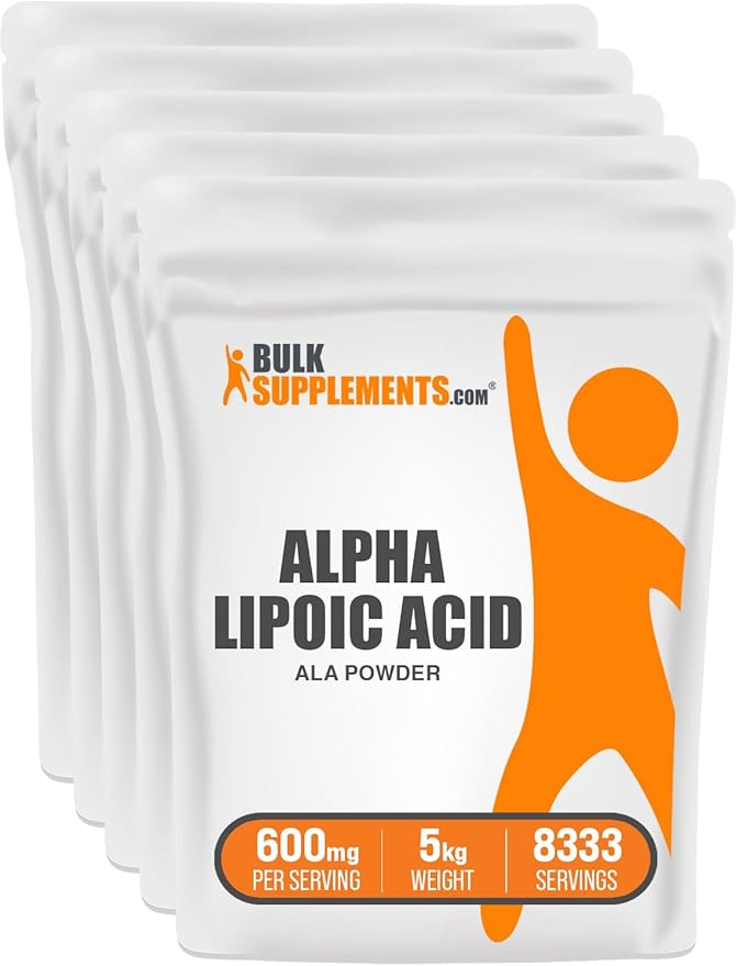 BulkSupplements.com Alpha Lipoic Acid Powder - ALA Supplement, Alpha Lipoic Acid 600mg - ALA Powder, Gluten Free - 600mg of Alpha-Lipoic Acid per Serving, 5kg (11 lbs) (Pack of 5)