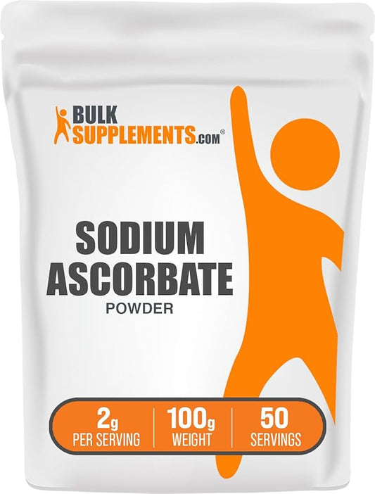 BulkSupplements.com Sodium Ascorbate Powder - for Immune Support, Sodium Ascorbate Vitamin C - Buffered Vitamin C, Gluten Free, 2000mg per Serving, 100g (3.5 oz) (Pack of 1)