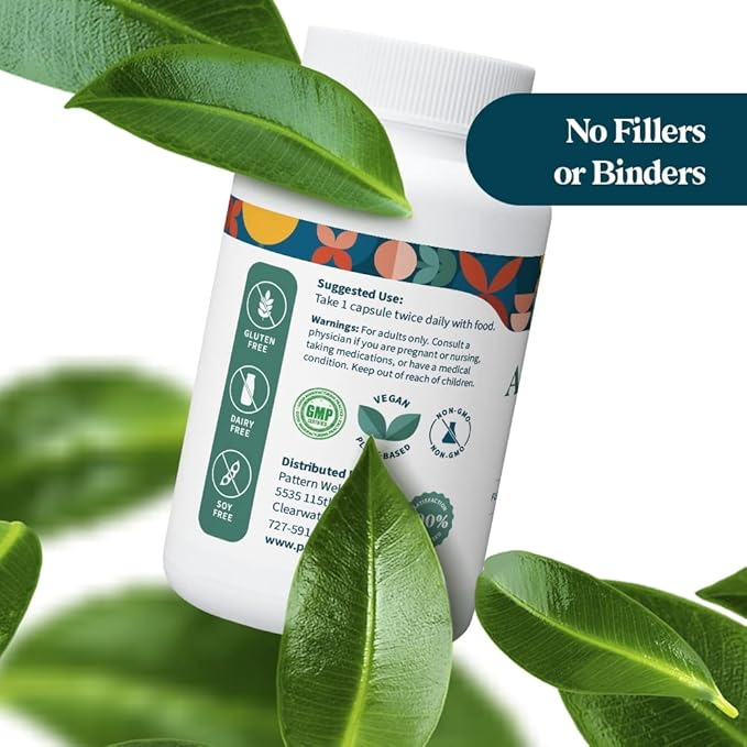 Pattern Wellness Ashwagandha Complex for Men & Women - KSM-66 & Black Pepper Extract - Whole Body & Heart Health - Supports Stress & Mood - Non-GMO - 360 Vegan Capsules