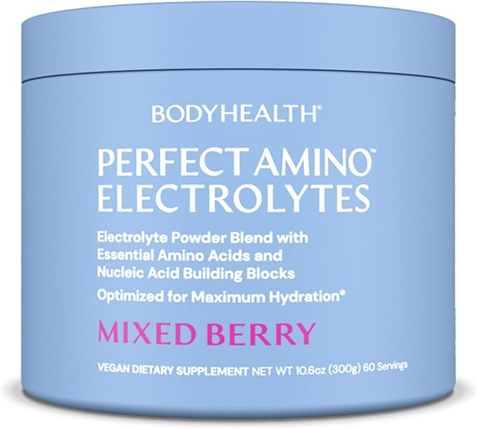 BodyHealth PerfectAmino Electrolytes Powder, Hydration Powder, Sugar Free Electrolyte Drink Mix, Keto Electrolytes Powder, Non GMO, Mixed Berry Flavor (60 Servings)