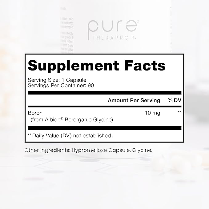 Pure TheraPro Rx Bio Boron 10mg, 3 Months Supply - Bororganic Glycine Boron for Men & Women - Premium Formula for Bone Health, Joint Flexibility, Cardiovascular Function & Immunity Support