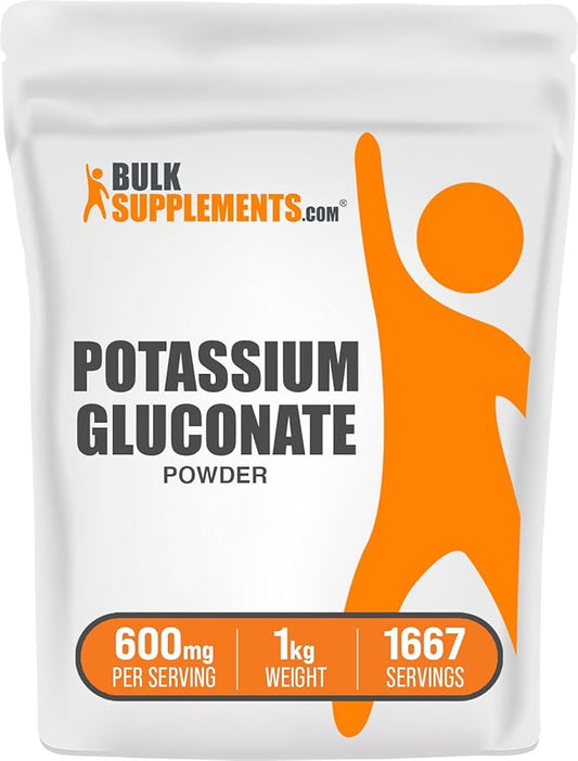 BulkSupplements.com Potassium Gluconate Powder - Potassium Supplement, Potassium Gluconate Supplement, Potassium 99mg - Gluten Free, 600mg per Serving, 1kg (2.2 lbs) (Pack of 1)
