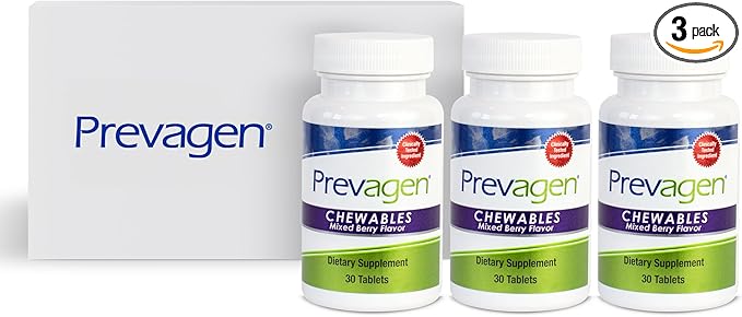 Prevagen Regular Strength 10mg, 30 Chewables|Mixed Berry-3 Pack|with Apoaequorin & Vitamin D with Attractive and Stackable Prevagen Storage Box