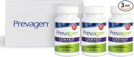 Prevagen Regular Strength 10mg, 30 Chewables|Mixed Berry-3 Pack|with Apoaequorin & Vitamin D with Attractive and Stackable Prevagen Storage Box