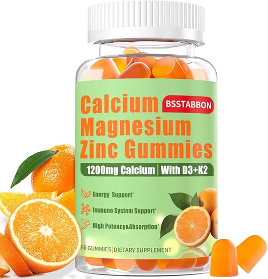 Calcium Magnesium Zinc Gummies for Adult: 1200mg Calcium Citrate 400mg Magnesium Glycinate with D3 B12 - Sugar Free High Absorption Supplement for Women Men (60 Count(Pack of 1))
