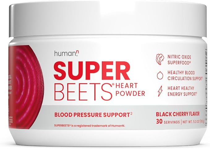 humanN SuperBeets Beet Root Powder - Nitric Oxide Supplement for Heart Health, Circulation & Blood Pressure Support - Non-GMO Superfood, Beetroot Powder Black Cherry, 30 Servings