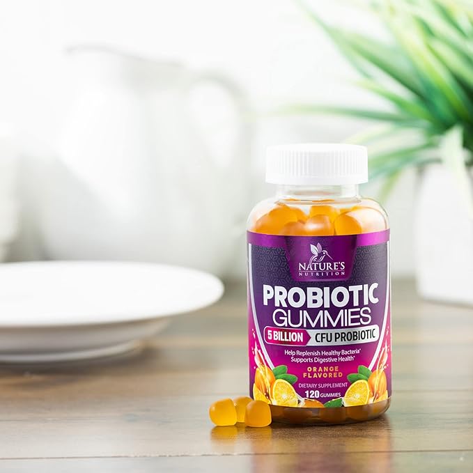 Probiotic Gummies for Digestive Health, Daily Probiotics for Women & Men, 5 Billion CFUs, Nature's Pro Biotics Gummy for Immune Support, Digestive Nutritional Supplements, Orange Flavor - 120 Gummies