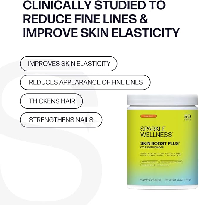 Sparkle Wellness Skin Boost Plus (Orange) [50-Serves] | Collagen Powder Supplement with VERISOL Bioactive Hydrolyzed Collagen Peptides, Vitamin C & Hyaluronic Acid to Improve Skin Elasticity