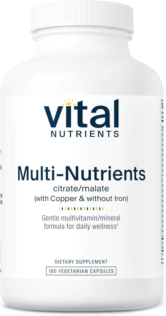 Vital Nutrients - Multi-Nutrients 2 - Citrate/Malate Formula (with Copper and Without Iron) - Multi-Vitamin/Mineral, Potent Antioxidants, Gentle Bioavailable Form - 180 Vegetarian Capsules per Bottle