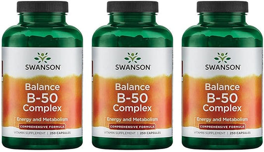 Swanson B-50 B-Complex - High-Potency B Vitamin Complex for Immune, Heart, and Nervous System Support - 250 Capsules (3 Pack)