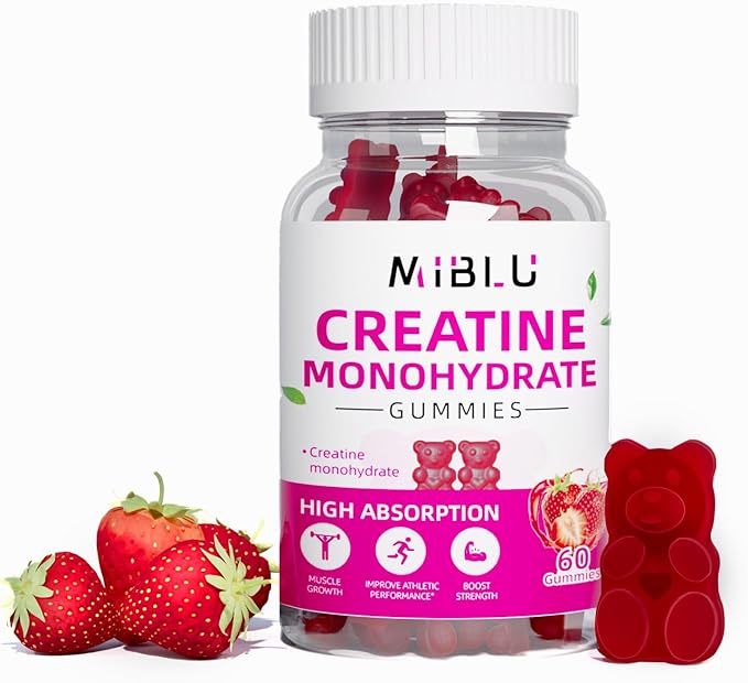 Chewables Creatine Monohydrate for Muscle Strength & Builder, 5000mg Pre-Workout Creatine Monohydrate Gummies for Men & Women, Energy Boost, 60 Count - Strawberry.