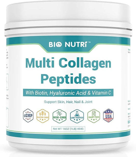 Collagen Peptides - Multi Collagen Peptides with 5 Types - Hydrolyzed Collagen Peptides Powder with Biotin & HA - Support for Hair, Skin, Nails & Joints