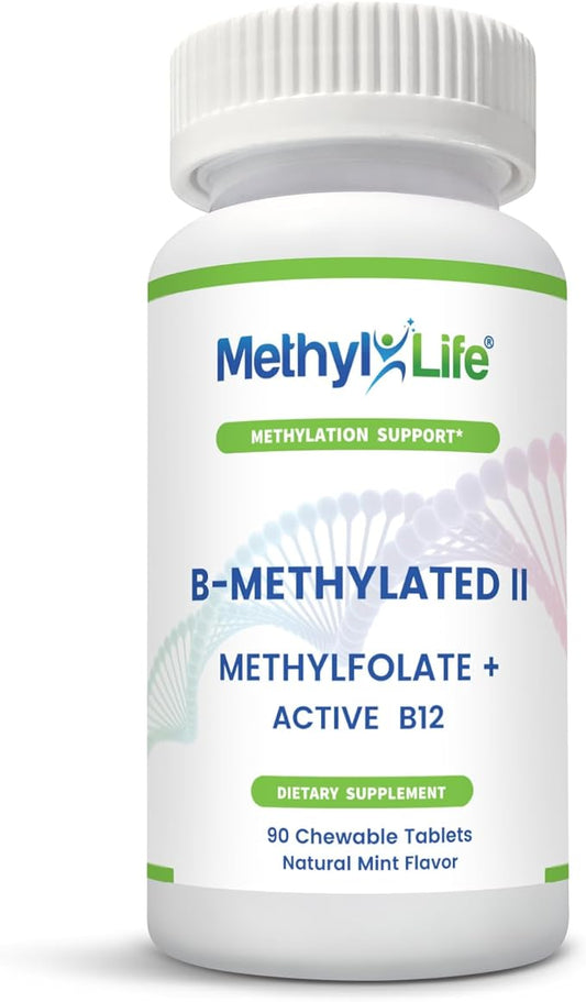 B-Methylated II, Pure Pharmaceutical Grade Professional Strength Active Folate and B12 (as Methylcobalamin, 3.75 mg) - 3 Months Supply. Chewables