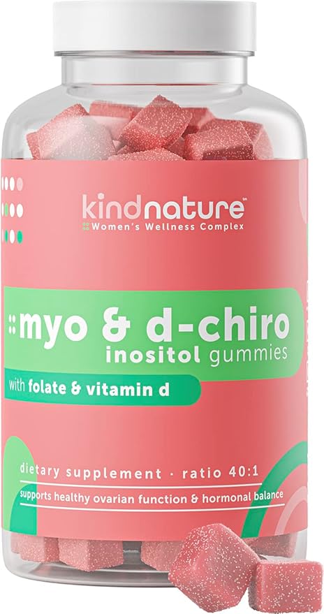 Kind Nature Myo-Inositol & D-Chiro Inositol Gummies with Vitamin D & Folate - Ideal 40:1 Ratio - 30 Day Supply