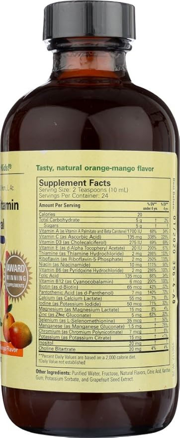 CHILDLIFE ESSENTIALS, Kids Liquid Multivitamin and Mineral Supplement - Liquid Vitamins for Kids, All-Natural, Gluten-Free, Non-GMO - Natural Orange & Mango Flavor, 8 Ounce Bottle (Pack of 2)