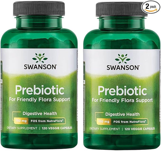 Swanson Prebiotic Capsules - Promotes Friendly Flora Support & Overall Digestive Health - Prebiotic Fiber Promoting Gut Health & Immune Health Support - (120 Veggie Capsules, 750mg Each) 2 Pack
