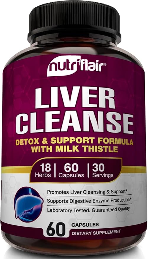 NutriFlair Liver Cleanse Detox & Repair Supplement with Milk Thistle, Turmeric, Dandelion, Artichoke Extract, Berberine HCL, Ginger - Liver Support and Liver Health, Non-GMO Pills, 60 Veggie Capsules