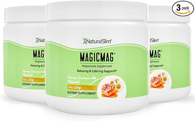 NaturalSlim Magicmag Pure Magnesium Citrate Powder Stress, Constipation, Muscle, Heart Health, and Sleep Support | Honey Chamomile Flavored Magnesium Supplement - 8oz Drink Mix (3 Pack)