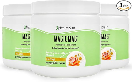 NaturalSlim Magicmag Pure Magnesium Citrate Powder Stress, Constipation, Muscle, Heart Health, and Sleep Support | Honey Chamomile Flavored Magnesium Supplement - 8oz Drink Mix (3 Pack)