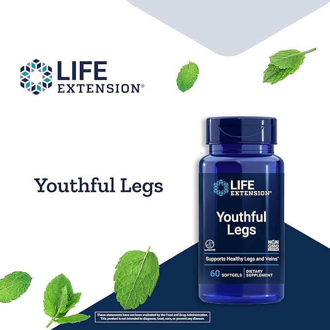 Life Extension Youthful Legs - Healthy Vein and Leg Support Supplement for Women - Advanced Formula For Circulation in Leg Veins- Non-GMO, Gluten-Free - 60 Counts