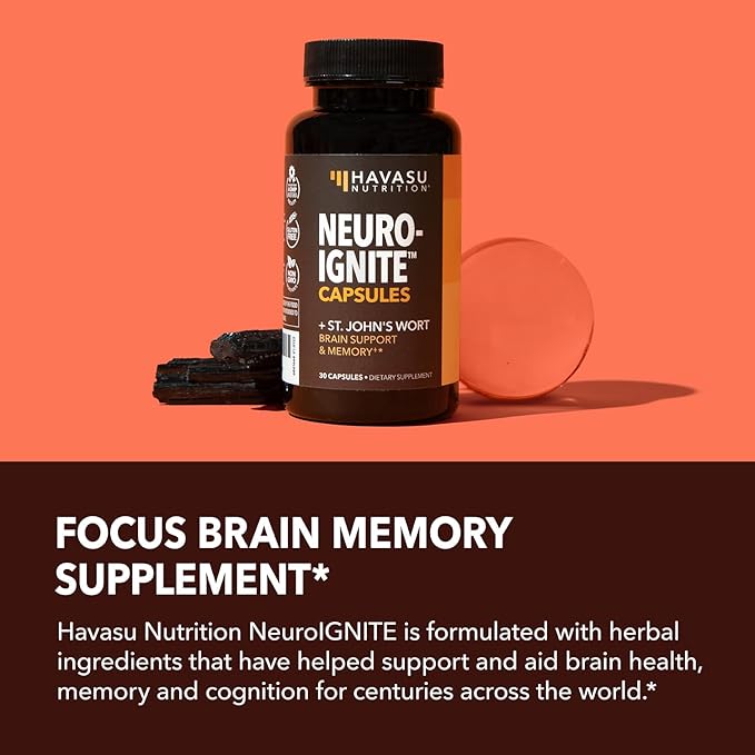 NeuroIgnite Brain Supplements for Memory and Focus Support with St Johns Wort & Ginkgo Biloba - Nootropics Brain Support Supplement - Cognitive & Memory Supplement for Brain Health - 2 Month Supply