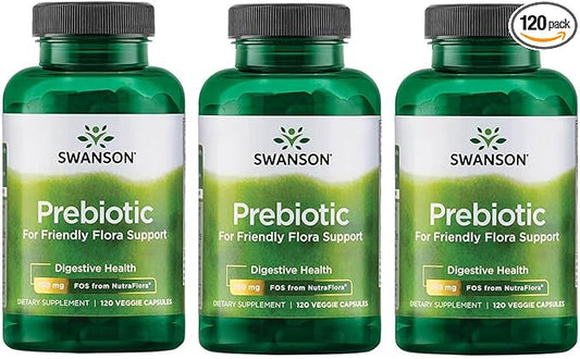 Swanson Prebiotic Capsules - Promotes Friendly Flora Support & Overall Digestive Health - Prebiotic Fiber Promoting Gut Health & Immune Health Support - (120 Veggie Capsules, 750mg Each) 3 Pack