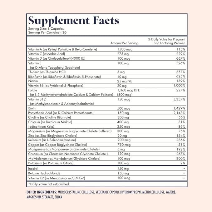 Prenatal Vitamins | Choline, folate, Vitamin D for fetal Growth, Brain Development | 26+ Vital Nutrients | Dietitian-Formulated, OBGYN Recommended, Non-GMO, 3rd Party Tested, 30 Servings