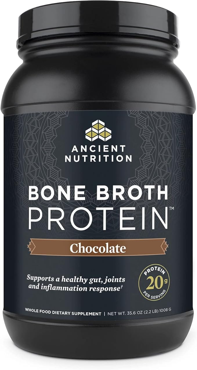 Ancient Nutrition Protein Powder Made from Real Bone Broth, Chocolate, 20g Protein Per Serving, 40 Serving Tub, Gluten Free Hydrolyzed Collagen Peptides Supplement