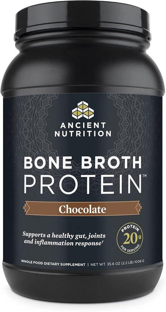 Ancient Nutrition Protein Powder Made from Real Bone Broth, Chocolate, 20g Protein Per Serving, 40 Serving Tub, Gluten Free Hydrolyzed Collagen Peptides Supplement