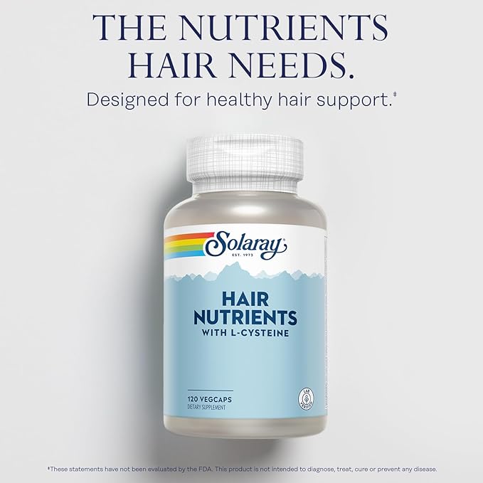Solaray Hair Nutrients with L-Cysteine - Hair Vitamins with Biotin for Hair Growth Support - Hair Skin and Nails Vitamins for Women and Men - Lab Verified, 60-Day Guarantee - 60 Servings, 120 VegCaps