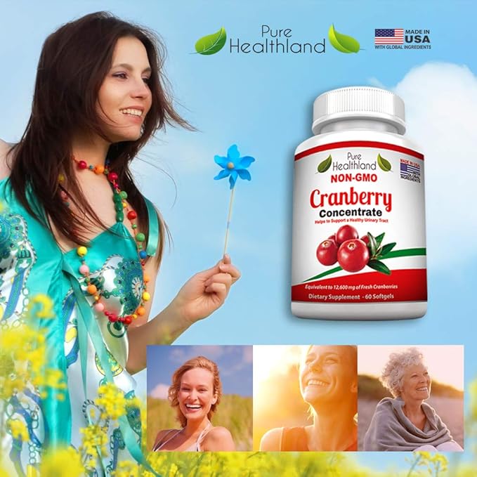 Non GMO Cranberry Concentrate Supplement Pills for Urinary Tract Infection UTI. Equals 12600mg Cranberries. Triple Strength for Men and Women, Easy to Swallow Softgels 1 Bottle