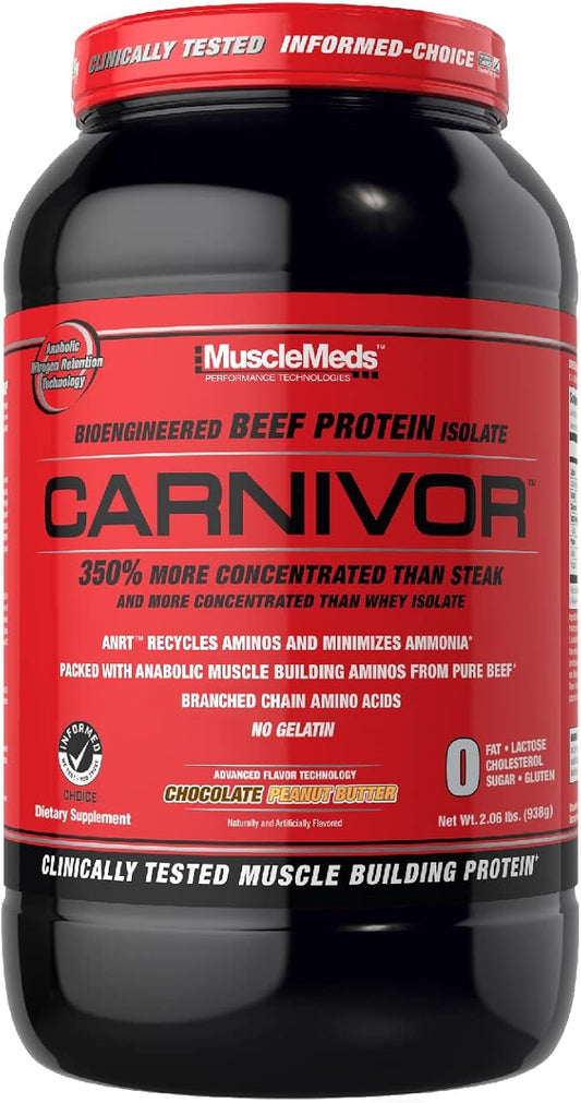MuscleMeds Carnivor Beef Protein Isolate Powder, 23 Grams Protein, 0 Fat, 0 Sugar, 0 Cholesterol, Lactose Free, Chocolate Peanut Butter, 2.2 Pound, 28 Servings