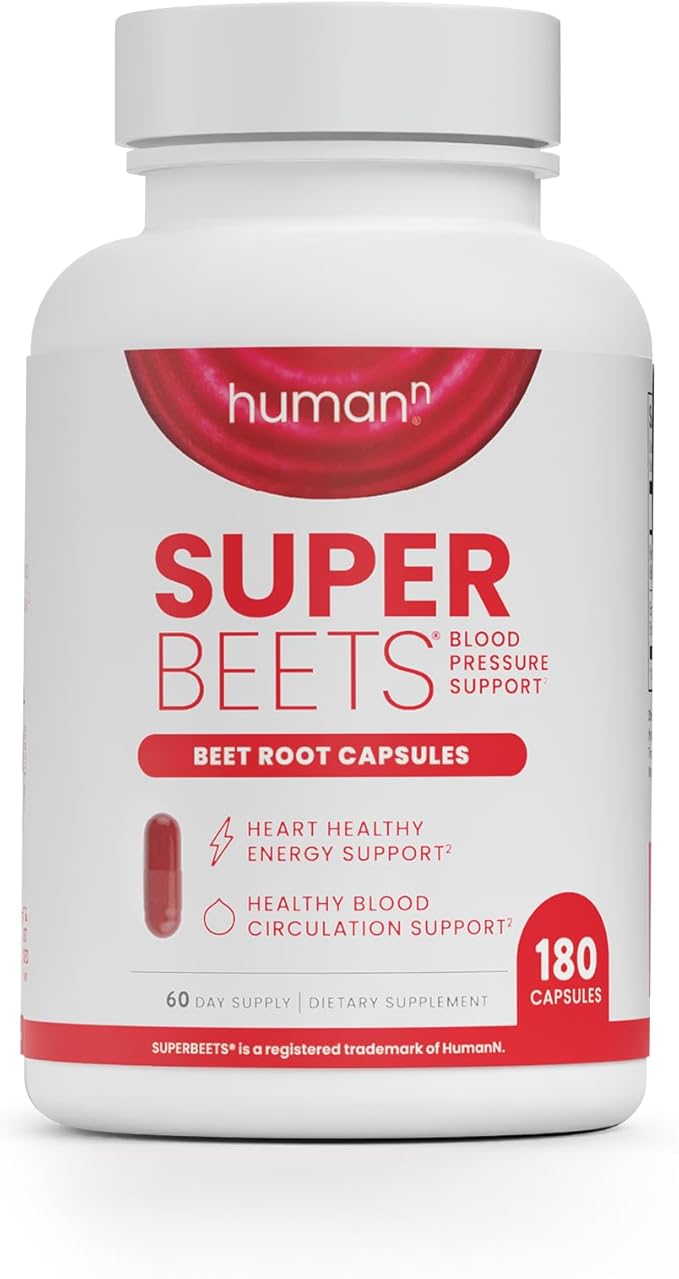 humanN SuperBeets Beet Root Capsules Quick Release 1000mg, Helps Support Nitric Oxide Production, Blood Pressure, Heart Health, Contains Beet Root Powder, Studied Antioxidants 180 Count Non-GMO Powder