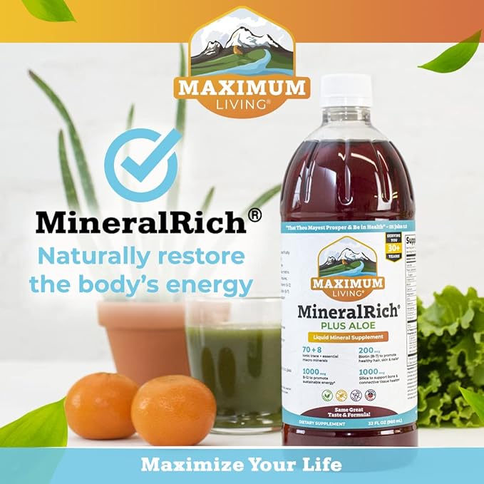MineralRich Minerals Supplement with Aloe - Liquid Blend of Vitamins and Trace Minerals - 32 oz
