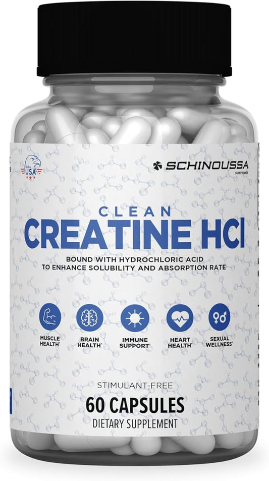 Creatine HCL Capsules | Stimulant-Free | 60 Count | 750mg Each | Supports Muscle | Brain | Heart Health | Immune & metabolic Support | Dietary Supplement