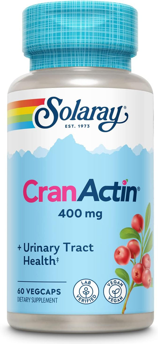 SOLARAY CranActin Cranberry Extract 400 mg - Cranberry Supplements for Women and Men - Bladder and Urinary Tract Health Support with Vitamin C - Vegan, 60-Day Guarantee, 60 Servings, 60 VegCaps
