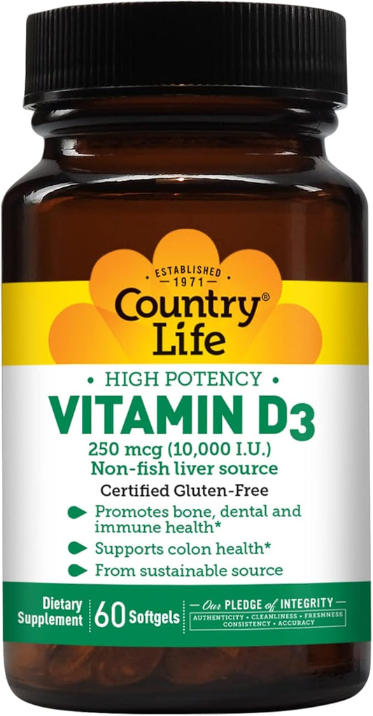 COUNTRY LIFE Vitamin D3 10000 IU, 60 CT