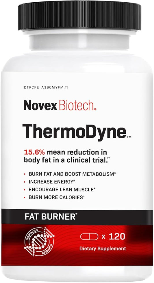 Novex Biotech ThermoDyne - Thermogenic Fat Burner – Appetite Suppressant – Metabolism Boost – Burn Calories – Energy Booster – Improve Focus – Fat Burning Pills – Promote Lean Muscle Tone - 120 Pills