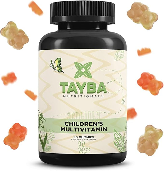 Tayba Nutritionals Kids Multi-Vitamin Gummy Bears with Vitamin A, Vitamin C, Vitamin D, Vitamin E, Biotin, Zinc, & More, 90 Count - Halal Certified, Vegetarian, Gelatin Free, Made in USA