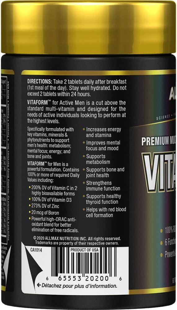 ALLMAX VITAFORM - 60 Tablets - Premium Multivitamin for Men - Six Functional Complexes + Vitamin C, D3 & Zinc - 30 Servings