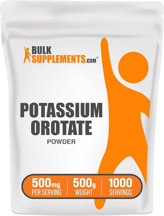 BulkSupplements.com Potassium Orotate Powder - Potassium Supplement, Potassium Orotate 500mg, Potassium Powder - Gluten Free, 500mg (95mg Potassium) per Serving, 500g (1.1 lbs) (Pack of 1)