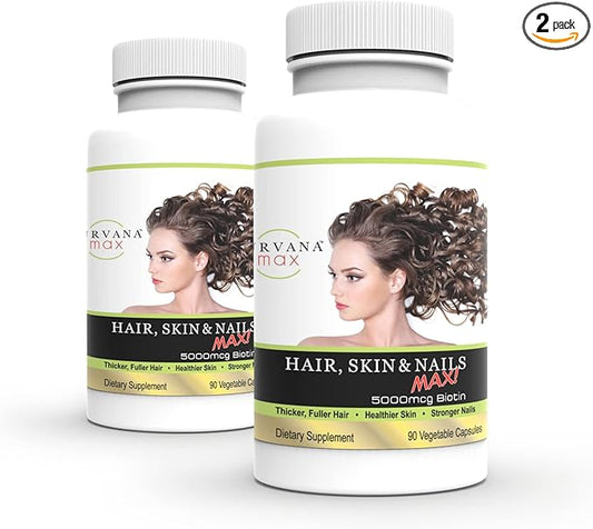Wellgenix Purvana Max Hair, Skin, & Nails Vitamin Capsules, Double Strength Biotin 5000MCG, Fo-Ti Root, VIT A & B, Folic Acid (2 Pack)