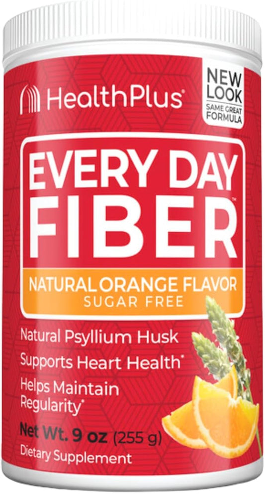 Health Plus Every Day Fiber Digestive Support | Natural Sweetener without Artificial Flavors | Daily Fiber for Toxin Elimination To Reduce Bloating | Orange Flavor | 9 Ounces, 36 Servings.