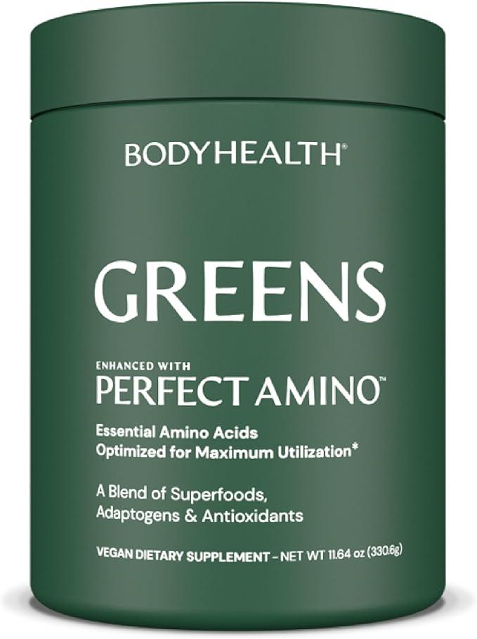 BodyHealth Greens Enhanced with PerfectAmino - Daily Superfood Green Apple Smoothie Powder with Vegetables, Fruit, Antioxidants, Prebiotics, Probiotics, Fiber, and Protein - 30 Servings