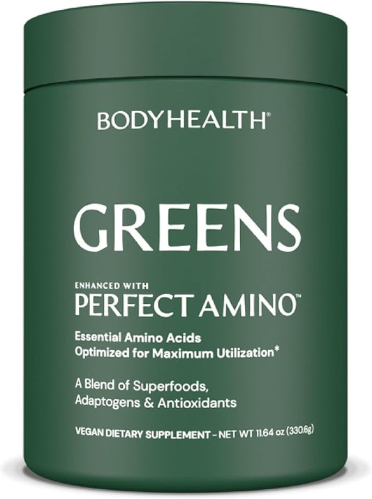 BodyHealth Greens Enhanced with PerfectAmino - Daily Superfood Green Apple Smoothie Powder with Vegetables, Fruit, Antioxidants, Prebiotics, Probiotics, Fiber, and Protein - 30 Servings