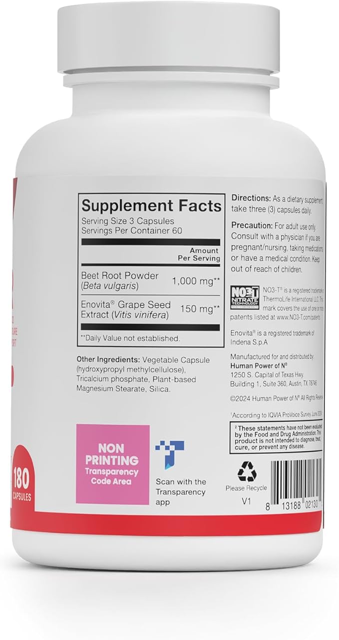 humanN SuperBeets Beet Root Capsules Quick Release 1000mg, Helps Support Nitric Oxide Production, Blood Pressure, Heart Health, Contains Beet Root Powder, Studied Antioxidants 180 Count Non-GMO Powder