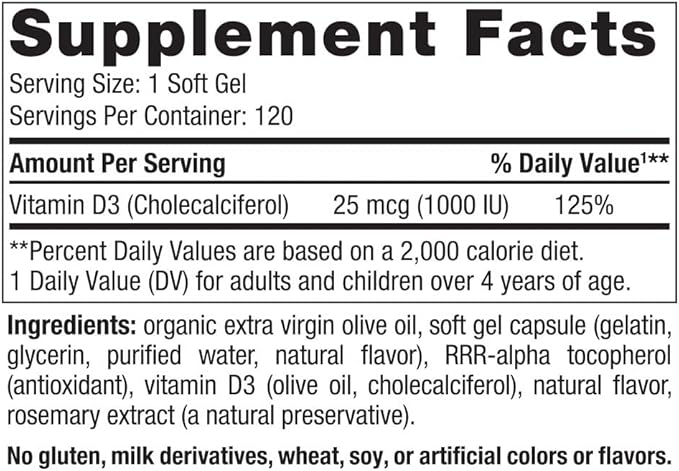 Nordic Naturals Vitamin D3 1000, Orange - 120 Mini Soft Gels - 1000 IU Vitamin D3 - Supports Healthy Bones, Mood & Immune System Function - Non-GMO - 120 Servings