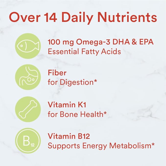 SmartyPants Kids Multivitamin Gummies and Fiber Supplement: Omega 3 Fish Oil (EPA/DHA), Vitamin D3, C, Vitamin B12, B6, Vitamin A, Zinc, Fiber Gummies, Three Fruit Flavors, 120 Count (30 Day Supply)